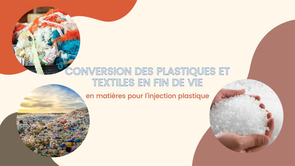 Image qui représente des déchets plastique et textiles transformés en matière plastique.